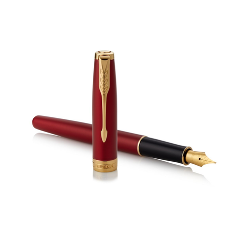Parker Sonnet Fountain Pen Red Lacquer and Gold Trim Medium Nib