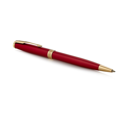 Parker Sonnet Ballpoint Pen Red Lacquer and Gold Trim Medium Tip
