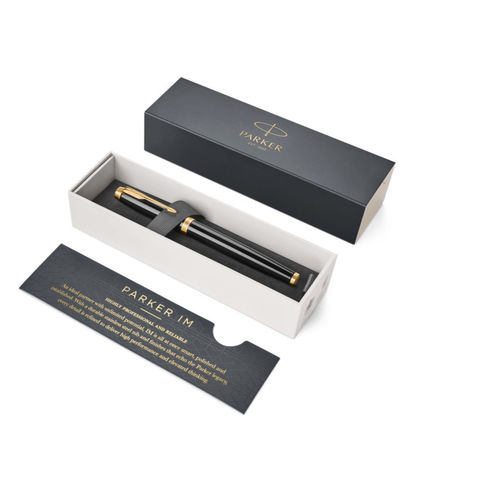 Parker IM Fountain Pen Black Lacquer and Gold Trim Medium Nib