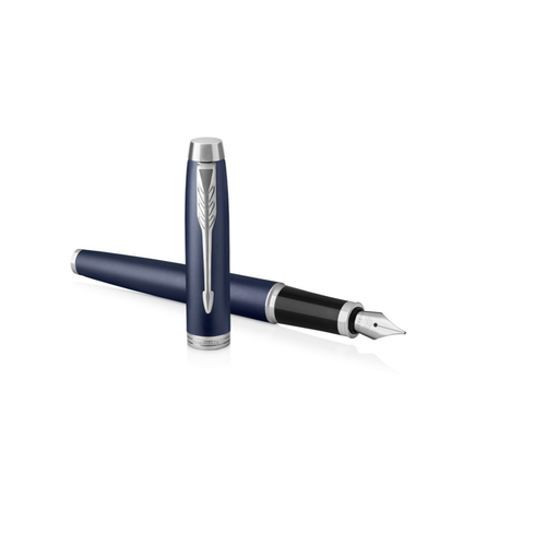 Parker IM Fountain Pen Matte Blue Lacquer and Chrome Trim Medium Nib