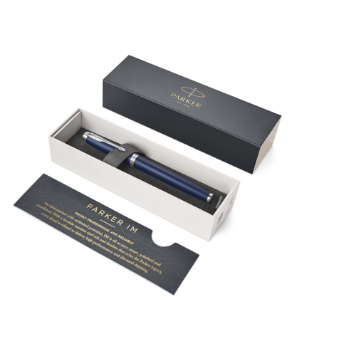 Parker IM Fountain Pen Matte Blue Lacquer and Chrome Trim Medium Nib
