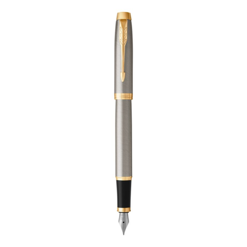 Parker IM Fountain Pen Brushed Metal and Gold Trim Medium Nib