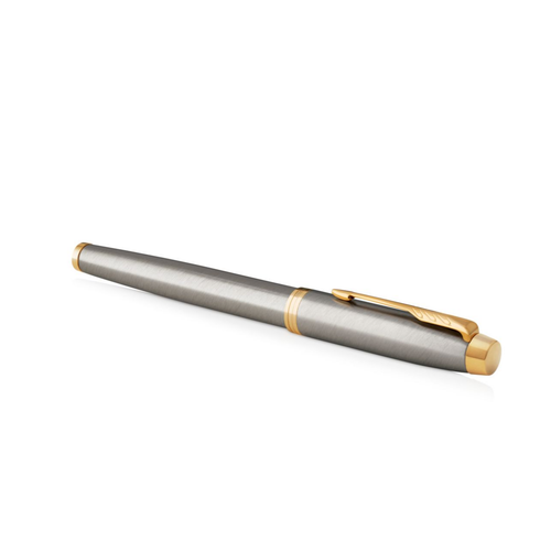 Parker IM Fountain Pen Brushed Metal and Gold Trim Medium Nib