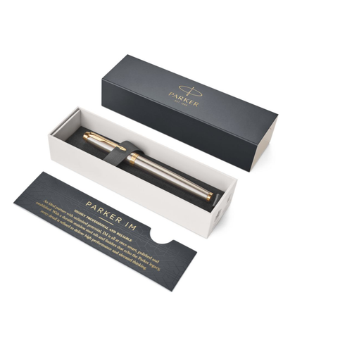 Parker IM Rollerball Pen Brushed Metal and Gold Trim Fine Tip