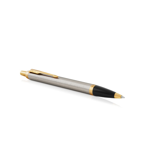 Parker IM Ballpoint Pen Brushed Metal and Gold Trim Medium Tip