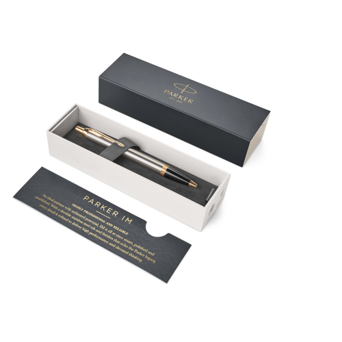 Parker IM Ballpoint Pen Brushed Metal and Gold Trim Medium Tip