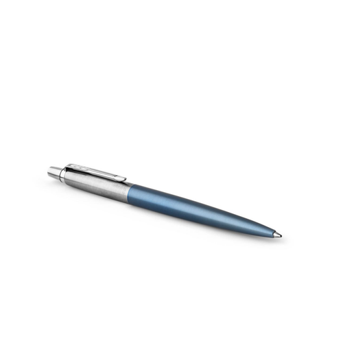 Parker Jotter Ballpoint Pen Waterloo Blue Chrome Trim Medium Tip