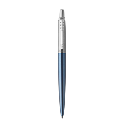 Parker Jotter Ballpoint Pen Waterloo Blue Chrome Trim Medium Tip
