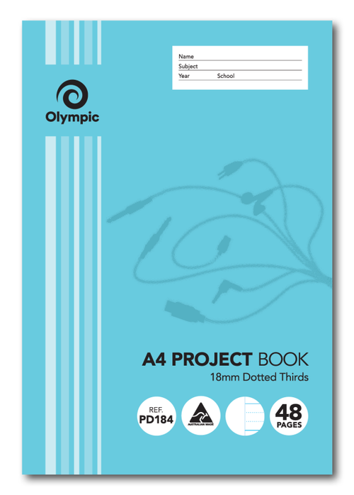 Olympic Project Book A4 48 Pages 18mm Dotted Thirds Stapled Pack of 20