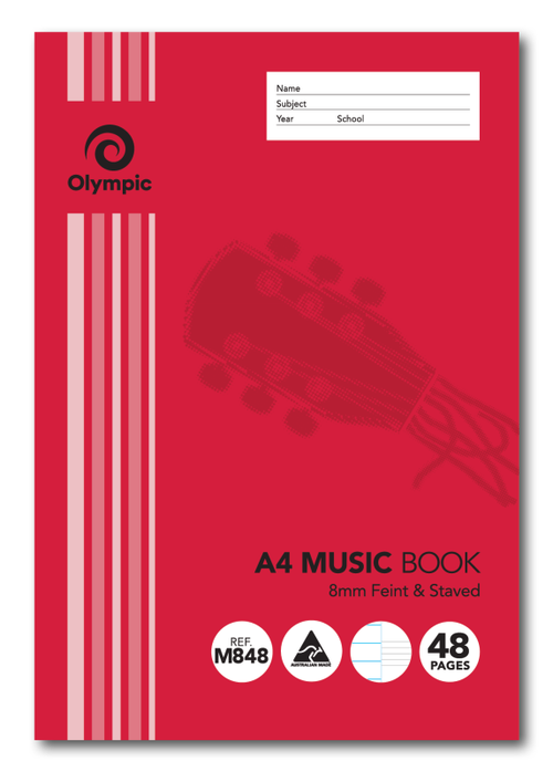 Olympic Music Book A4 48 Pages 8mm Feint and Staved Pack of 20