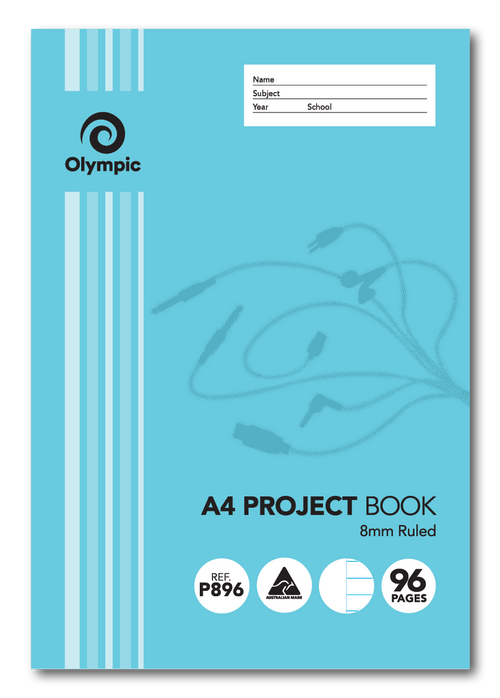 Olympic Project Book A4 96 Pages 8mm Feint Stapled Pack of 10