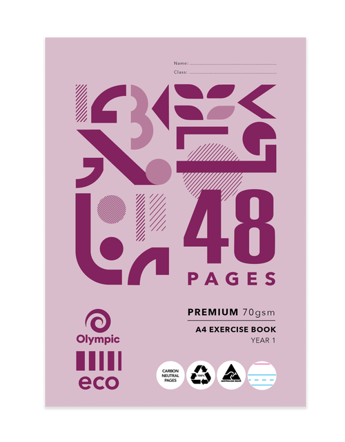 Olympic Eco Exercise Book A4 48 Pages Year 1 QLD Ruling Stapled Pack of 20