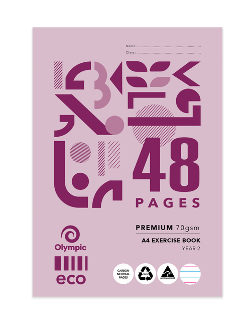 Olympic Eco Exercise Book A4 48 Pages Year 2 QLD Ruling Stapled Pack of 20