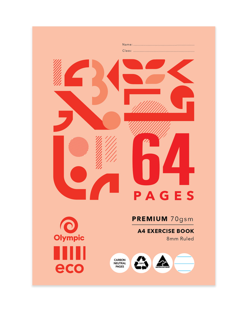 Olympic Eco Exercise Book A4 64 Pages 8mm Ruling Stapled Pack of 20