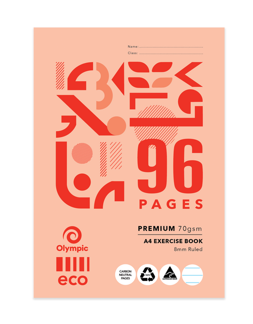 Olympic Eco Exercise Book A4 96 Pages 8mm Ruling Stapled Pack of 10