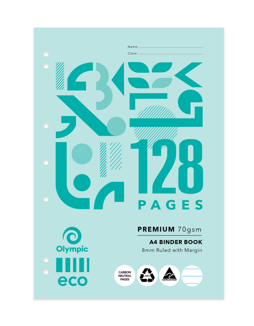 Olympic Eco Binder Book A4 128 Pages 8mm Ruling Stapled Pack of 10