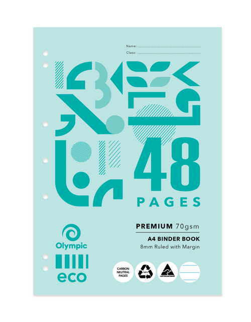 Olympic Eco Binder Book A4 48 Pages 8mm Ruling Stapled Pack of 20