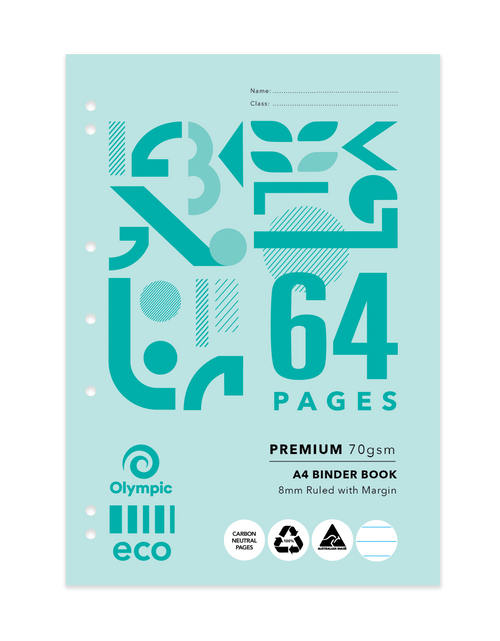 Olympic Eco Binder Book A4 64 Pages 8mm Ruling Stapled Pack of 20