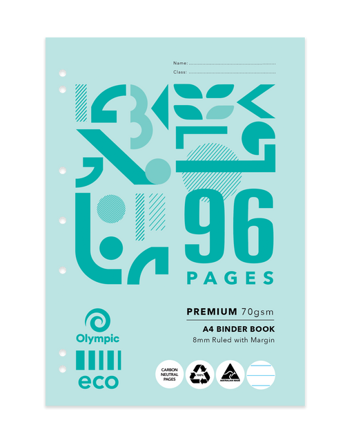 Olympic Eco Binder Book A4 96 Pages 8mm Ruling Stapled Pack of 10