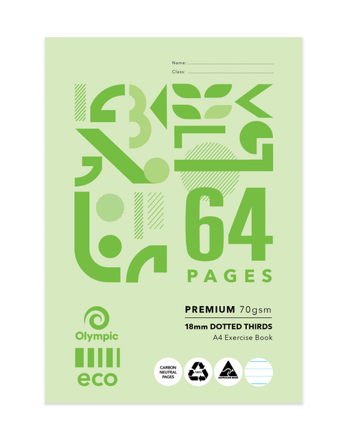 Olympic Eco Exercise Book A4 64 Pages 18mm Dotted Thirds Stapled Pack of 20