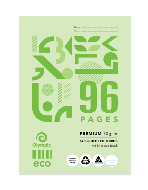 Olympic Eco Exercise Book A4 96 Pages 14mm Dotted Thirds Stapled Pack of 10