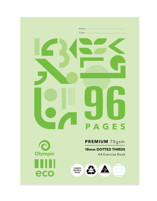 Olympic Eco Exercise Book A4 96 Pages 18mm Dotted Thirds Stapled Pack of 10