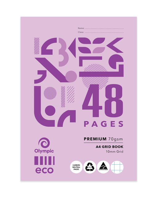 Olympic Eco Grid Exercise Book A4 48 Pages 10mm Stapled Pack of 20