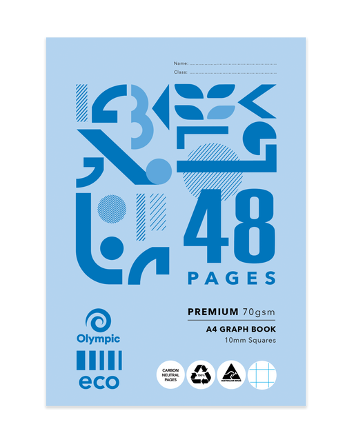 Olympic Eco Graph Exercise Book A4 48 Pages 10mm Stapled Pack of 20