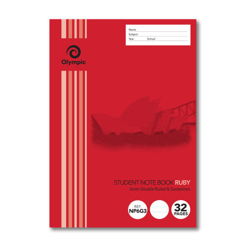 Olympic NSW Student Notebook Double Ruled 6mm Ruby Red 250 x 175mm with Guideline Box of 20