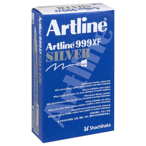 Artline 999 Metallic Marker 0.8mm Plastic Tip Silver Box of 12