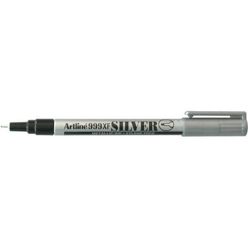 Artline 999 Metallic Marker 0.8mm Plastic Tip Silver Box of 12