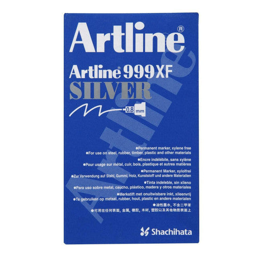 Artline 999 Metallic Marker 0.8mm Plastic Tip Silver Box of 12