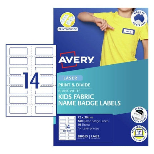 Avery Kids Print and Divide Fabric Name Badge Labels Box Of 140 Labels