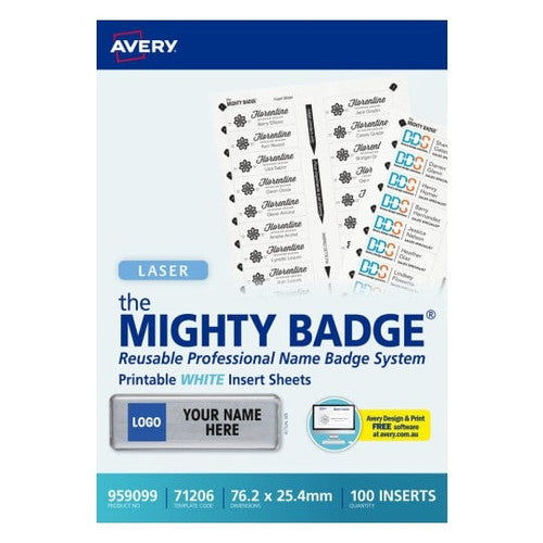 Avery Mighty Badge White Printable Insert Sheets Box Of 100
