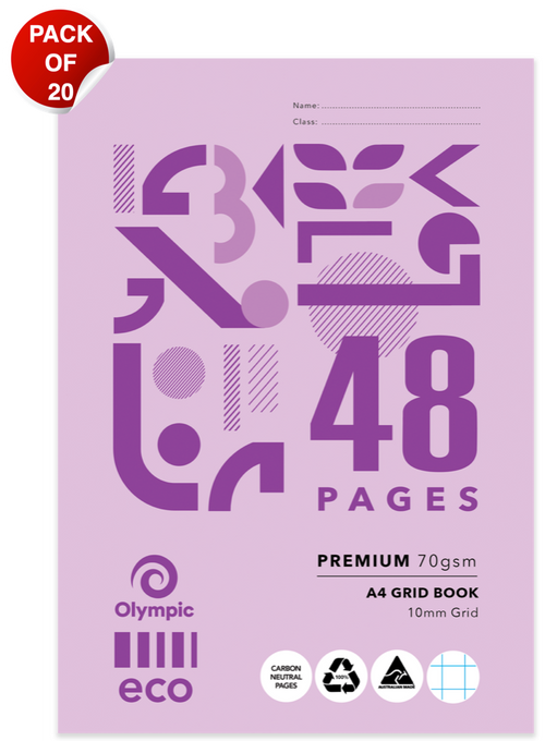 Olympic Eco Grid Exercise Book A4 48 Pages 10mm Stapled Pack of 20