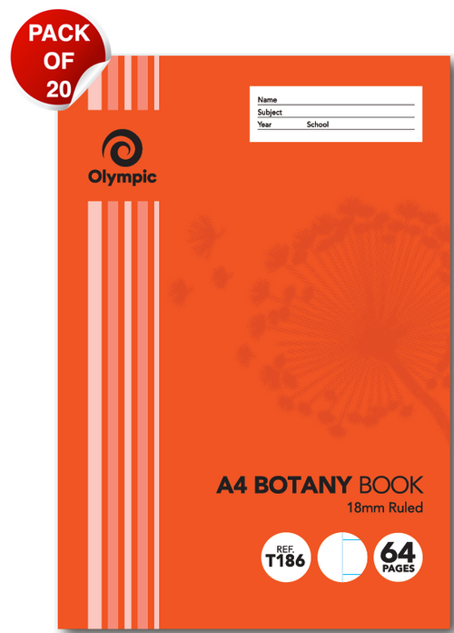 Olympic Botany Book A4 64 Pages 18mm Feint Ruled Pack of 20