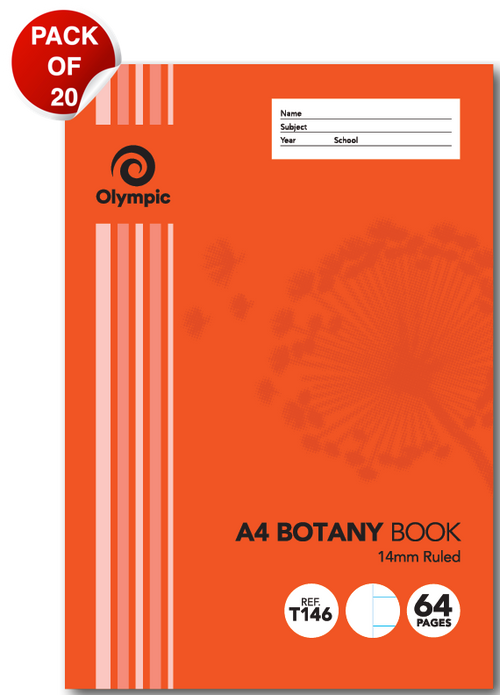 Olympic Botany Book A4 64 Pages 14mm Feint Ruled Pack of 20