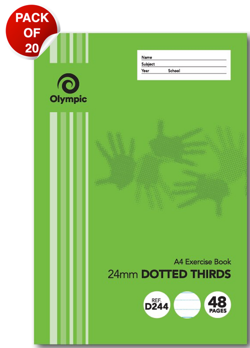 Olympic Exercise Book A4 48 Pages 24mm Dotted Thirds Ruled Pack of 20