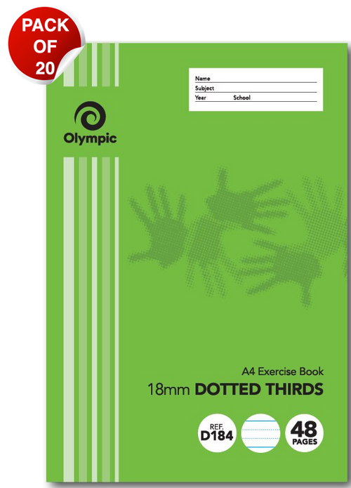 Olympic Exercise Book A4 48 Pages 18mm Dotted Thirds Ruled Pack of 20