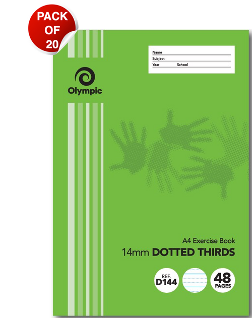 Olympic Exercise Book A4 48 Pages 14mm Dotted Thirds Ruled Pack of 20