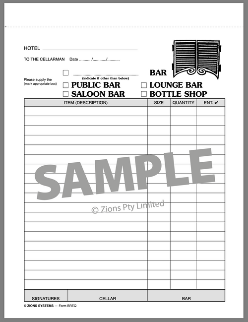 Zions Bar Requisition Book