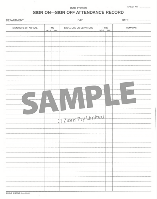 Zions Sign On Sign Off Attendance Book