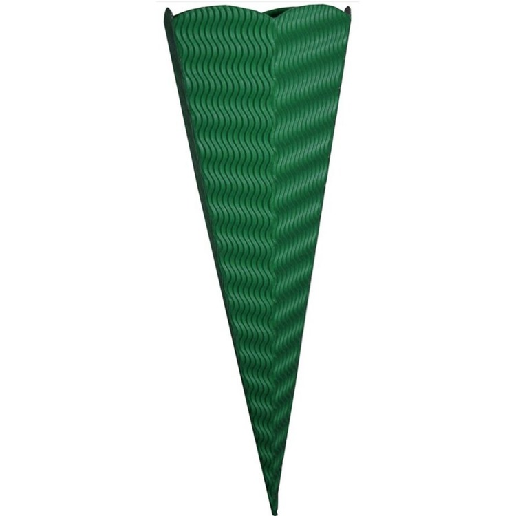 Green Goldbuch craft school cone with a wavy corrugated surface and a scalloped top edge, standing upright on a white background