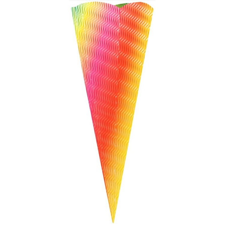 Rainbow blend Goldbuch craft school cone shading from yellow through pink to orange, with a wavy corrugated surface on a white background