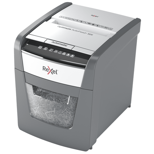 Rexel Optimum AutoFeed+ 50X Cross Cut Paper Shredder Black