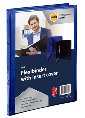 Marbig Professional Flexibinder 2 Ring 20mm A4 Clear Front Royal Blue