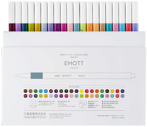 Uni Emott Everfine Fineliners 0.4mm Assorted Pack of 40