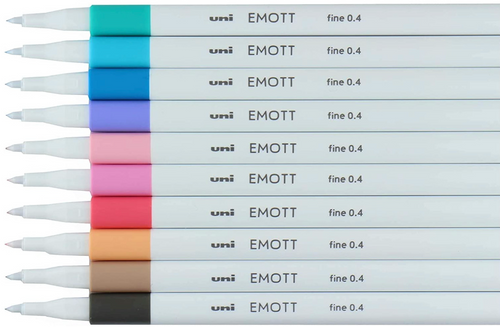 Uni Emott Everfine Fineliners 0.4mm No.2 Assorted Pack of 10