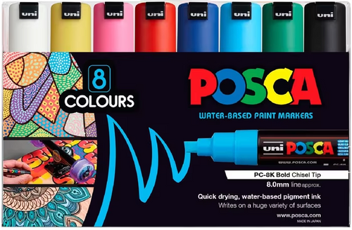 Posca PC-8K Paint Marker Pen Chisel Bold Assorted Wallet of 8