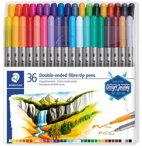 Staedtler Twin-Tip Double Ended Fibre-Tip Pen Assorted Wallet and Adult Blooming Garden Colouring Book Bundle